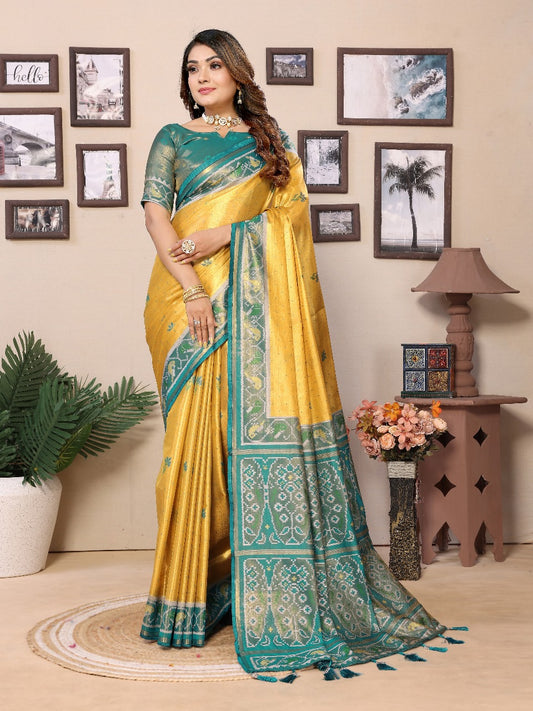 Flattering Tissue Silk Yellow Color Saree
