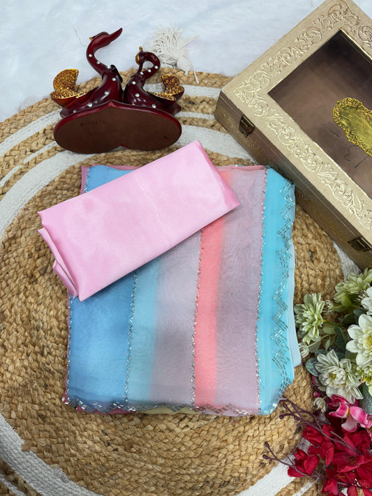 Stylish Multicolor Tabby Silk Diamond Work Saree