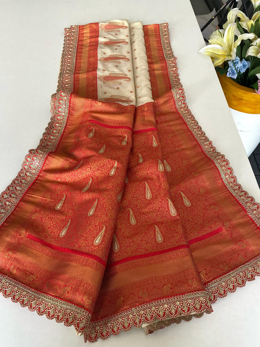 Lovely Paithani Silk Cream Color Saree