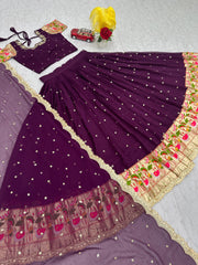 Casual Wear Sequence Work Wine Color Lehenga Choli Casual Wear Sequence Work Wine Color Lehenga Choli