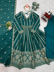 Demanding Sequence Work Teal Green Color Gown Demanding Sequence Work Teal Green Color Gown