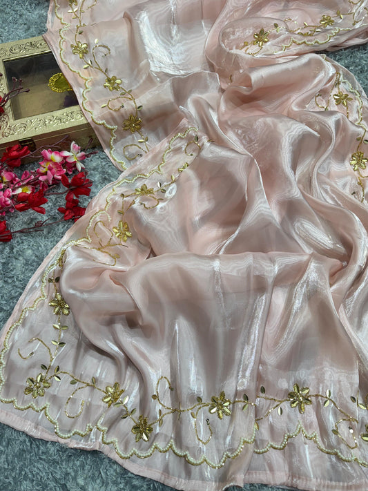 Blissful Jimmi Choo Peach Color Handwork Saree