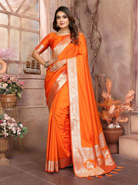 Preferable Banarasi Silk Orange Color Saree