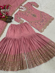 Stylish Heavy Work Pink Color Sharara Suit Stylish Heavy Work Pink Color Sharara Suit