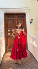 Pretty Red Georgette Sequence Work Gown Pretty Red Georgette Sequence Work Gown