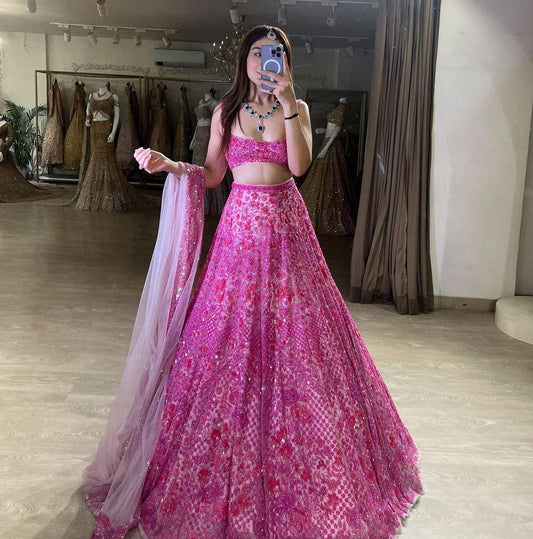 Wedding Wear Sequins Work Pink Color Lehenga Choli