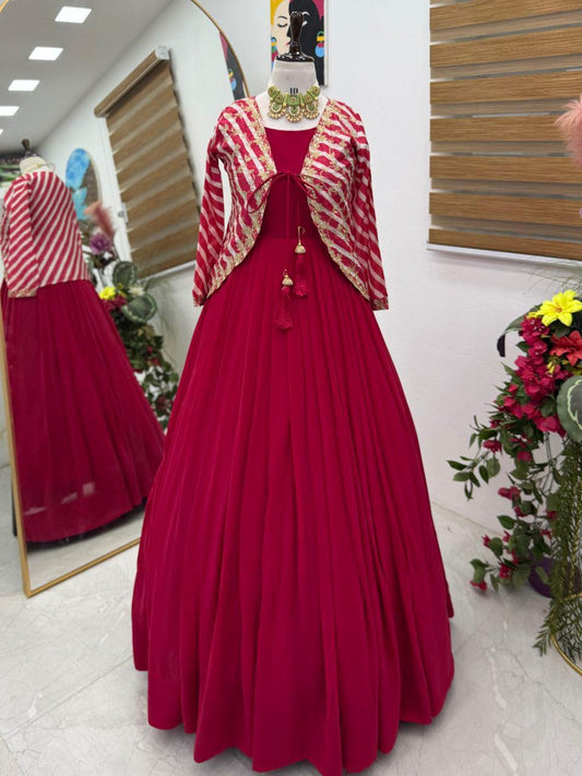 Gorgeous Pink Georgette Embroidery Sequence Koti With Gown
