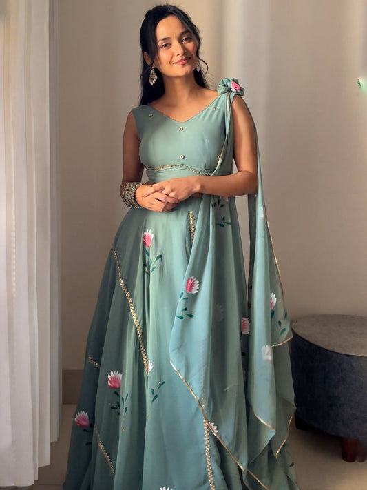 Wonderful Georgette Sky Blue Color Top With Lehenga