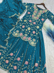 Wonderful Sequence Haldi Wear Teal Blue Color Sharara Suit Wonderful Sequence Haldi Wear Teal Blue Color Sharara Suit