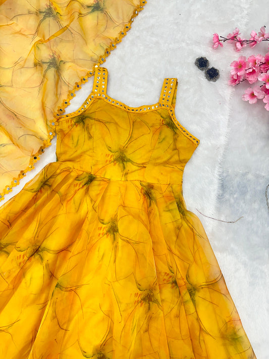 Superhit Digital Printed Yellow Color Anarkali Suit