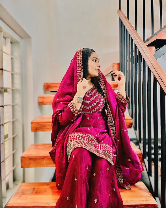 Function Wear Embroidery Work Pink Color Palazzo Suit