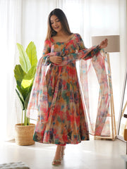 Luxuriant Multi Color Organza Silk Anarkali Suit Luxuriant Multi Color Organza Silk Anarkali Suit