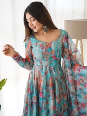 Luxuriant Sky Blue Color Organza Silk Anarkali Suit Luxuriant Sky Blue Color Organza Silk Anarkali Suit