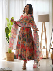 Luxuriant Multi Color Organza Silk Anarkali Suit Luxuriant Multi Color Organza Silk Anarkali Suit