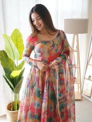 Luxuriant Multi Color Organza Silk Anarkali Suit Luxuriant Multi Color Organza Silk Anarkali Suit