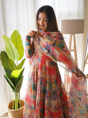 Luxuriant Multi Color Organza Silk Anarkali Suit Luxuriant Multi Color Organza Silk Anarkali Suit