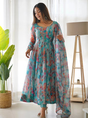 Luxuriant Sky Blue Color Organza Silk Anarkali Suit Luxuriant Sky Blue Color Organza Silk Anarkali Suit