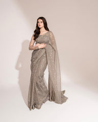 Fashionable Siroski Dimond work Grey Color Saree Fashionable Siroski Dimond work Grey Color Saree
