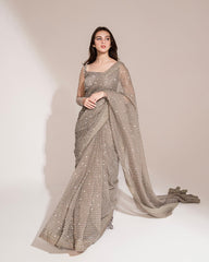 Fashionable Siroski Dimond work Grey Color Saree Fashionable Siroski Dimond work Grey Color Saree