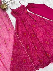 Pretty Pink Color Bandhani Print Anarkali Suit Pretty Pink Color Bandhani Print Anarkali Suit