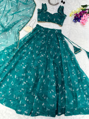 Organza Silk Digital Printed Green Color Trendy Lehenga Choli Organza Silk Digital Printed Green Color Trendy Lehenga Choli