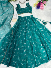 Organza Silk Digital Printed Green Color Trendy Lehenga Choli Organza Silk Digital Printed Green Color Trendy Lehenga Choli