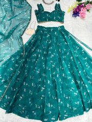 Organza Silk Digital Printed Green Color Trendy Lehenga Choli Organza Silk Digital Printed Green Color Trendy Lehenga Choli