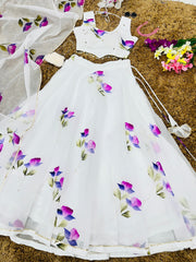 Glorious White Color Digital Print Organza Lehenga Choli Glorious White Color Digital Print Organza Lehenga Choli