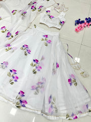 Glorious White Color Digital Print Organza Lehenga Choli Glorious White Color Digital Print Organza Lehenga Choli