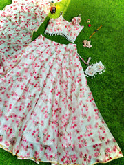 Beautiful Print White Color Organza Lehenga Choli Beautiful Print White Color Organza Lehenga Choli