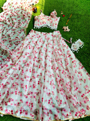 Beautiful Print White Color Organza Lehenga Choli Beautiful Print White Color Organza Lehenga Choli