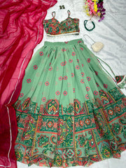 Presenting Perrot Color Digital Printed Kalamkari lehenga Choli Presenting Perrot Color Digital Printed Kalamkari lehenga Choli