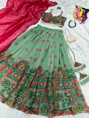 Presenting Perrot Color Digital Printed Kalamkari lehenga Choli Presenting Perrot Color Digital Printed Kalamkari lehenga Choli