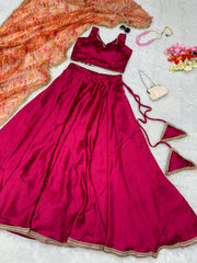 Fashionable Satin Silk Pink Color Lehenga Choli Fashionable Satin Silk Pink Color Lehenga Choli