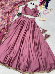 Fashionable Satin Silk Peach Color Lehenga Choli Fashionable Satin Silk Peach Color Lehenga Choli
