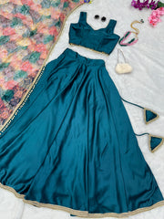 Fashionable Satin Silk Rama Color Lehenga Choli Fashionable Satin Silk Rama Color Lehenga Choli