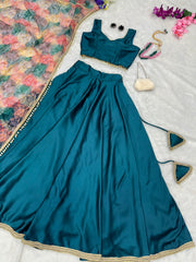 Fashionable Satin Silk Rama Color Lehenga Choli Fashionable Satin Silk Rama Color Lehenga Choli