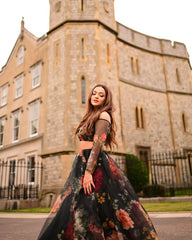 Organza Black Color Multi Flower Print Lehenga Choli Organza Black Color Multi Flower Print Lehenga Choli