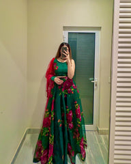 Rose Print Green Color Lehenga Choli Rose Print Green Color Lehenga Choli