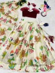 Fabulous Left Style Digital Printed Organza Lehenga Choli Fabulous Left Style Digital Printed Organza Lehenga Choli