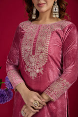 Function Wear Velvet Pink Color Salwar Suit With Duptta Function Wear Velvet Pink Color Salwar Suit With Duptta