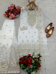 Fabulous Georgette White Color Sharara Suit Fabulous Georgette White Color Sharara Suit