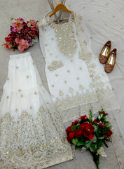Fabulous Georgette White Color Sharara Suit Fabulous Georgette White Color Sharara Suit