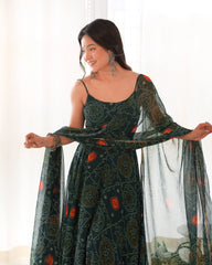 Pretty Green Color Bandhani Print Anarkali Suit Pretty Green Color Bandhani Print Anarkali Suit