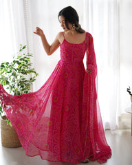 Pretty Pink Color Bandhani Print Anarkali Suit Pretty Pink Color Bandhani Print Anarkali Suit