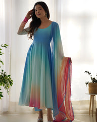 Celebrity Style Multi Color Anarkali Suit Celebrity Style Multi Color Anarkali Suit