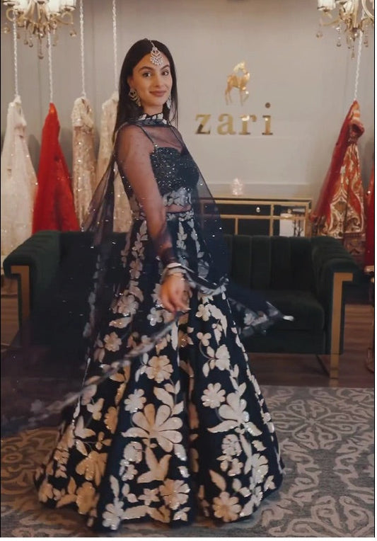 Gorgeous Blue Color Sequins Dori Work Lehenga Choli