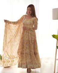 Fabulous Cream Color Zigzag Print Anarkali Suit Fabulous Cream Color Zigzag Print Anarkali Suit