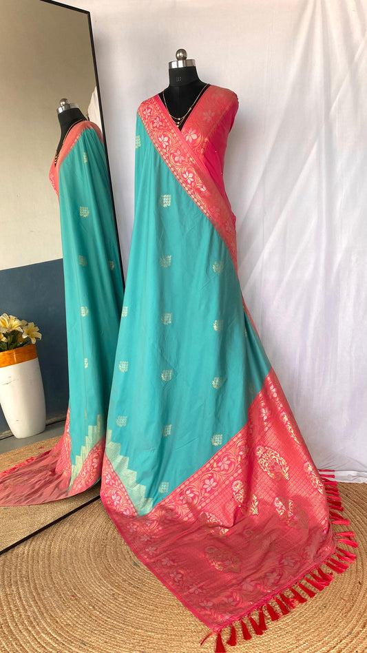 Flattering Tone Silk Zari Weaves Sky Blue Color Saree