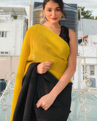 Yellow And Black Digital Print Pleated Saree Yellow And Black Digital Print Pleated Saree